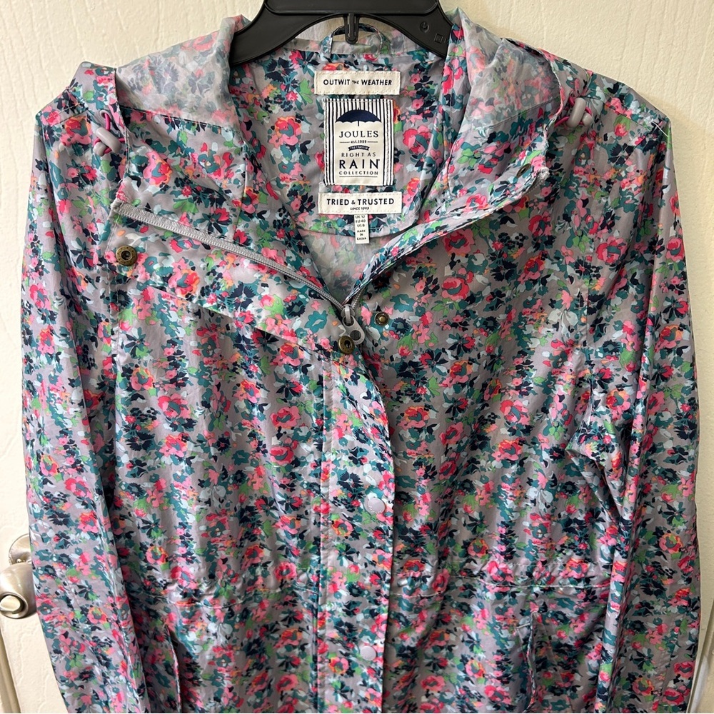 Joules Golightly Packable Multicolor Floral Waterproof Raincoat Women’s Size 8
